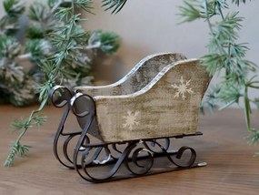Zinkové antik kovové zdobené sane s vločkami Christmas - 10*5*12 cm
