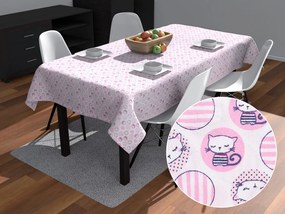 Biante Detský bavlnený obdĺžnikový obrus Sandra SA-126 Ružové mačičky a srdiečka 100x140 cm