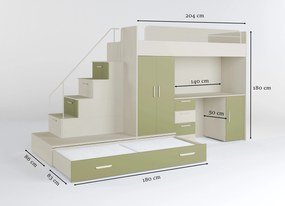 Detská posteľ Ruby V (biela + olivová) (s roštami). Vlastná spoľahlivá doprava až k Vám domov. 1121264