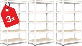 Akcia 3x Regál 183x90x30 cm lakovaný 5-policový, nosnosť 100 kg, RIVET - biely