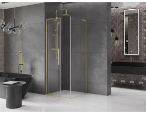 Mexen Velar L, sprchový kút s posuvnými dverami 90 x 90 cm, 8mm číre sklo, zlatá matná, 871-090-090-03-55