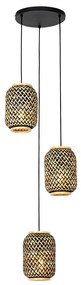 Orientálna závesná lampa bambusová s čiernou 3-svetlo - Yvonne