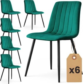 Sada šiestich jedálenských stoličiek LIVO zamatové, fľaškovo zelené / čierne nohy (6 ks)