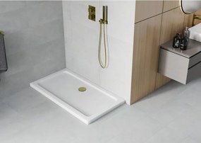 Mexen SLIM - Obdĺžniková sprchová vanička 120x70x5cm + zlatý sifón, biela, 40107012G