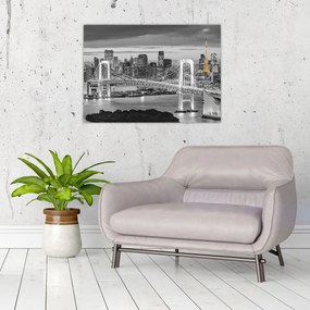 Sklenený obraz - Veľkomesto so žltou vežou (70x50 cm)