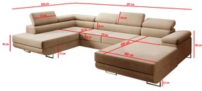 Rohová rozkladacia sedacia súprava U 274 MARYEN Pravá Svetlo hnedá