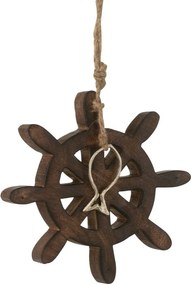 Drevená dekorácia hnedé kormidlo s rybkou Helm Fish - Ø 15*2,5 cm