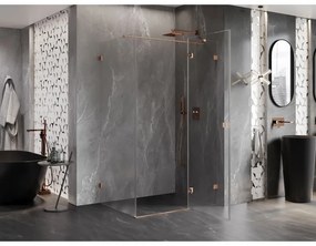 Mexen Lunar T, výklopný sprchový kút pravý 130 x 90 cm, 8mm číre sklo, profil medená matná, 834T-130-090-65-00-P