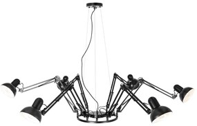 Priemyselné závesné svietidlo čierne 6-žiarovkové nastaviteľné - Hobby Spinne