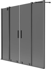 Mexen Velar Duo, 2-krídlová posuvná vaňová zástena 140 x 150 cm, 8mm šedé sklo, grafitová matná, 896-140-000-42-95
