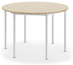 Stôl BORÅS, kruh, Ø1200x760 mm, laminát - breza, biela