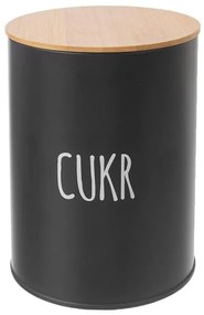 Orion 2. akosť - Plechová dóza na potraviny, čierna, s bambusovým vekom, 1,3l, CUKOR