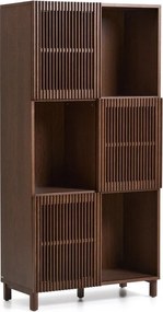 Tmavohnedá knižnica v dekore orecha s posuvnými dverami 84,5x170x42,5 cm Beyla – Kave Home