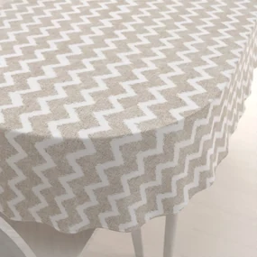 Biante Veľký dekoračný oválny obrus Porto PRT-006 Režný cik-cak 220x260 cm