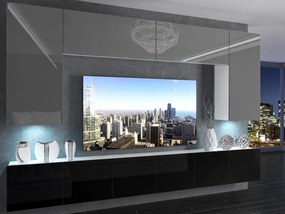 Obývacia stena 300 cm TV/RTV sivý lesk čierny lesk  IMP 2/5/W/SB/0/0