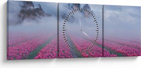 Obraz - Krajina s tulipánovými poľami (s hodinami) (90x30 cm)