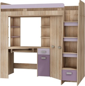 Rohová poschodová posteľ Alina (P) Sonoma + biela (s roštom). Vlastná spoľahlivá doprava až k Vám domov. 746406