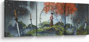 Obraz - Ilustrácie záhrady mečov (s hodinami) (90x30 cm)