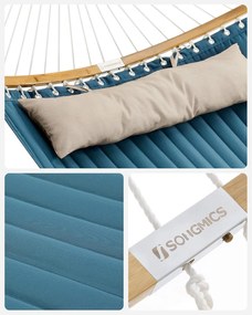 Dvojitá polstrovaná hojdacia sieť s odnímateľnými bambusovými tyčami s vankúšom, modrá