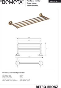 Bemeta Design RETRO bronz: Držiak uterákov, 605 mm - 144102187