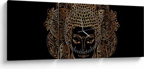 Obraz zlatého Budhu (s hodinami) (90x30 cm)