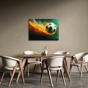 Sklenený obraz - Futbalová lopta v lete (70x50 cm)