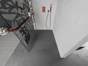 Mexen Kioto, sprchová zástena s poličkou a držiakom na uteráky 70 x 200 cm, 8mm číre sklo s bielym vzorom, profil ružové zlato, 800-070-121-60-85