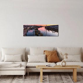 Obraz nočnej Prahy (s hodinami) (90x30 cm)