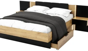 Manželská posteľ 180 cm Lewell (s čelným rámom) (s úl. priestorom) (craft zlatý + čierna). Akcia -20%. Vlastná spoľahlivá doprava až k Vám domov. 1092076