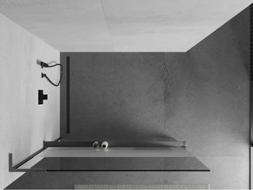 Mexen Kioto+ L, sprchová zástena Walk-In s poličkou a vešiakom 100 x 200 cm, 8mm číre sklo-námraza, grafitový profil, 800-100-123-66-35