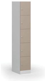 Šatníková skrinka S1 s úložnými boxmi, 5 boxov, 1850 x 300 x 500 mm, demont, cylindrický zámok, béžové dvere