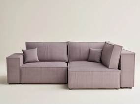 Fialová menčestrová rozkladacia/s úložným priestorom rohová pohovka (pravý roh/do L) Tonga – Maison de Rêve