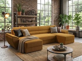 Rozkladacia sedacia súprava do U TAVERO 321x140 cm, horčicová