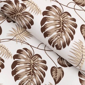 Biante Vankúš valec bonbon Sandra SA-498 Hnedé listy monstery na bielom 15x80 cm