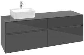 VILLEROY &amp; BOCH Collaro závesná skrinka pod umývadlo na dosku (umývadlo vľavo), 4 zásuvky, 1600 x 500 x 548 mm, Glossy Grey, C10500FP