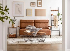 Konferenčné stolíky, 2 príručné stolíky s robustným oceľovým rámom, rustikálne hnedé