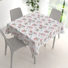 Biante Teflónový štvorcový obrus TF-134 Akvarelové kvety rododendrónu na bielom 130x130 cm