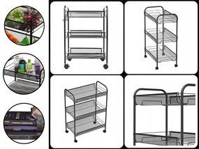 VERK GROUP Mobilný kovový regál s kolieskami, 3 police, čierny kov SHELF