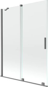 Mexen Velar, 2-krídlová posuvná vaňová zástena 130 x 150 cm, 8mm číre sklo, brúsený grafit, 896-130-000-01-95