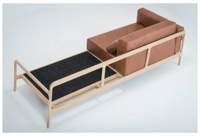 Koňakovohnedá pohovka z byvolej kože s konštrukciou z dubového dreva Gazzda Fawn, 240 cm