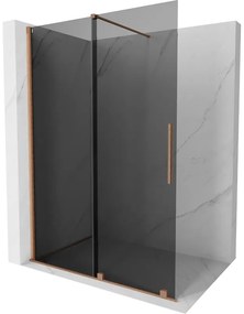 Mexen Velar, sprchová zástena s posuvnými dverami Walk-in 160 x 200 cm, 8mm šedé sklo, medená matná, 871-160-000-43-65