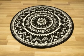 Koberec kruh Luna 503493/50944 Rozeta Etno čierny / krémový