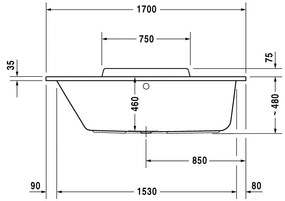 Duravit DuraStyle - Vaňa 1700x750 mm, sklon naľavo, biela 700296000000000