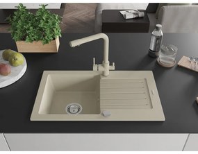Mexen Pablo, granitový drez 752x436x161 mm, 1-komorový a béžová batéria Duero, béžová, 6510-69-671600-69