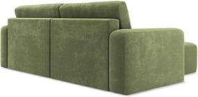 Zelená ženilková rozkladacia/s úložným priestorom rohová pohovka (ľavý roh/s leňoškou) Kona – Makamii