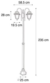 Klasická vonkajšia lampa čierna 235 cm 2-svetlo IP44 - Berta