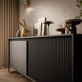 KOMODA RAYMOND 2D3S SO ŠUPLÍKMI ČIERNA MATNÁ 153 cm