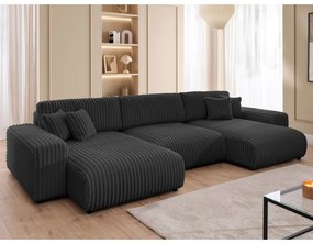 Tmavosivá menčestrová rozkladacia/s úložným priestorom rohová pohovka (do tvaru "U") Sarina – Ropez