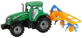 Lean Toys Zelený traktor s hrabľami na seno – trecí pohon