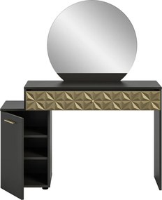 Toaletný stolík so zrkadlom Prismo, čierny/zlatý